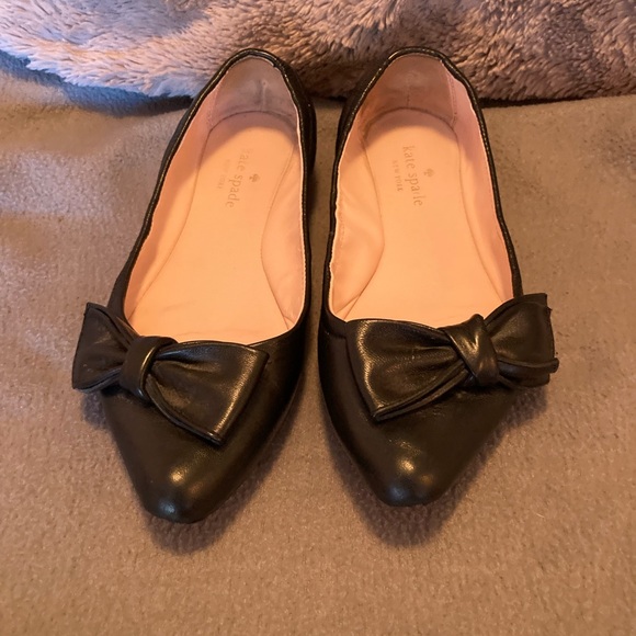 Kate Spade Black Sz 6.5M Bow Ballet Flats Shoes Slip On Comfort Suki Scrunch - Picture 2 of 13
